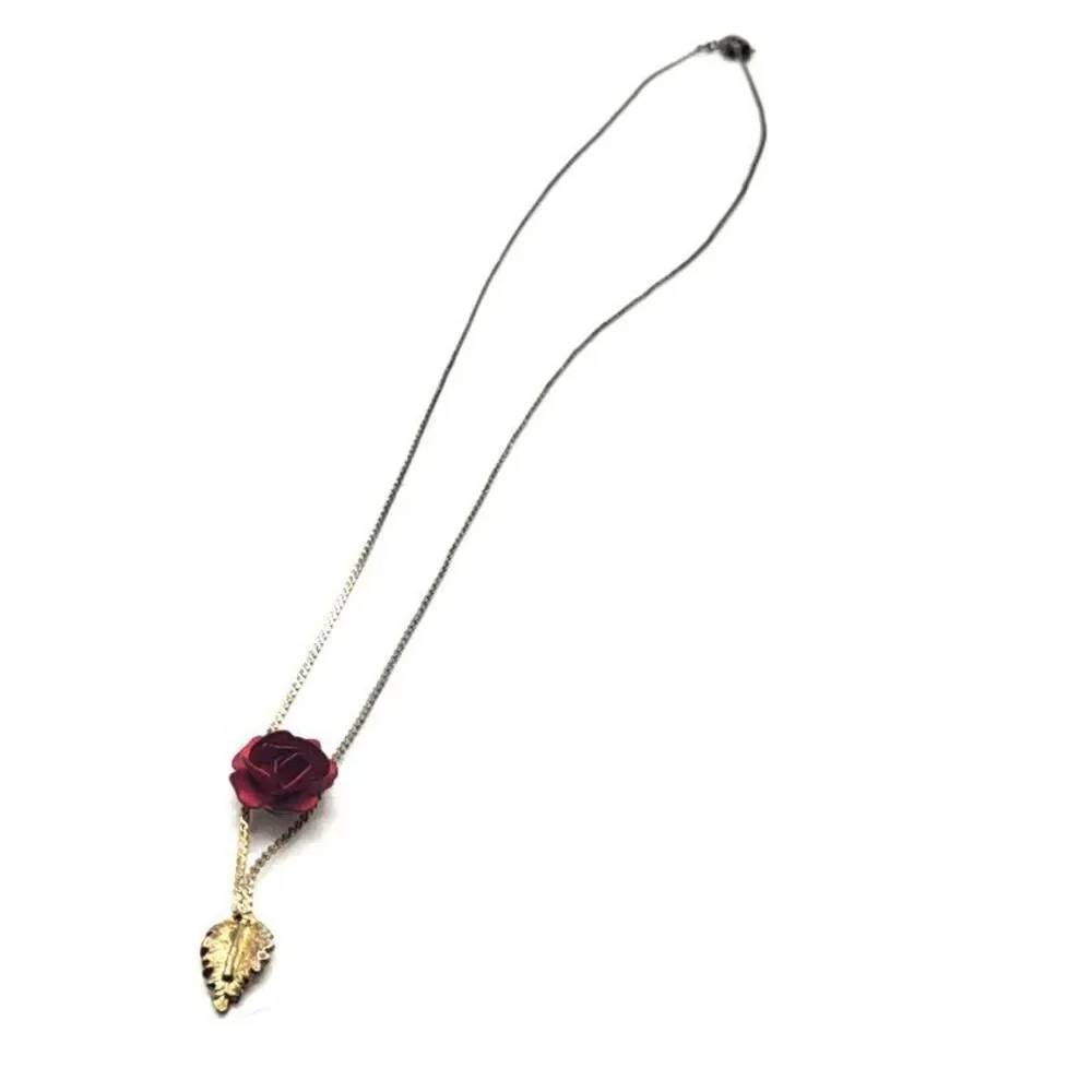 Vintage Metal Rose Necklace 16in